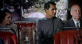 Cary Grant and Hitchcock photo shot from The Birds