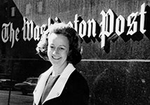 Katharine Graham in front of Washington Post Offices