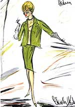 Edith Head sketch of suit from The Birds Movie